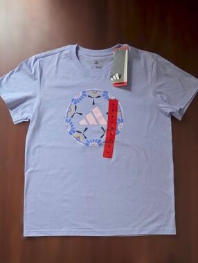 Adidas Women's Short Sleeve Light Purple Floral Trefoil Tee Shirt.